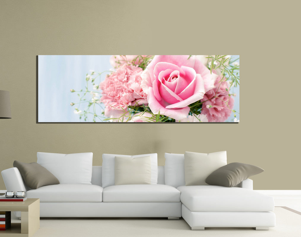 QUADRI MODERNI TELA 150X50 FIORI ROSA LOVE AMORE NATURA ARTE ARREDO PUREZZA