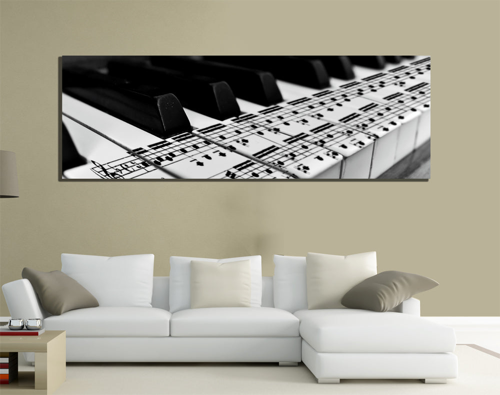 QUADRI MODERNI TELA 150X50 PIANOFORTE MUSIC MUSICA CLASSICA NOTE MUSICALI PIANO