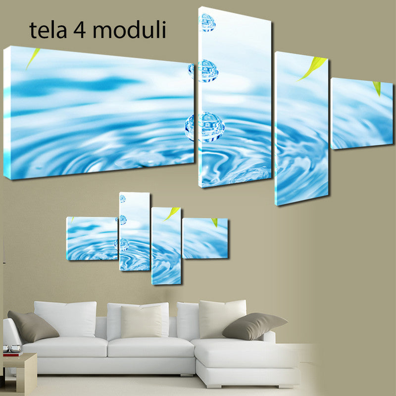 QUADRI MODERNI TELA 170X70 4PZ ACQUA RELAX BENESSERE ARREDO ESTETICA MASSAGE