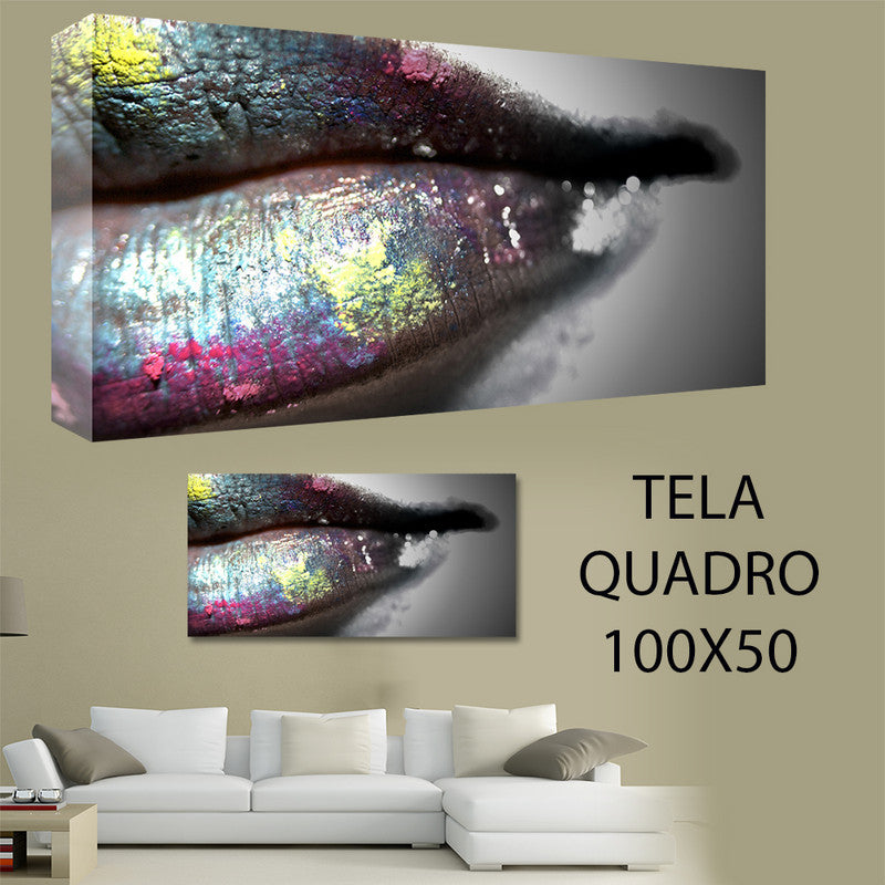 QUADRI MODERNI TELA 100X50 LABBRA LIPS WOMEN ARREDO CENTRO ESTETICO BENESSERE