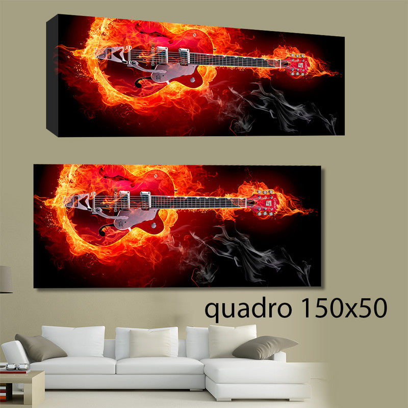 QUADRI MODERNI TELA 150X50 MUSICA FUOCO VIOLINO CHITARRA ELETTRICA ARTE