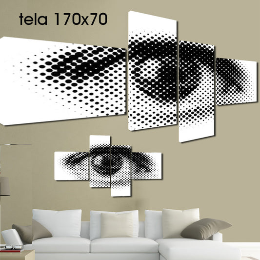 QUADRI MODERNI TELA 170X70 4PZ OCCHIO EYE ARREDO ARTE ARREDAMENTO BIANCO E NERO