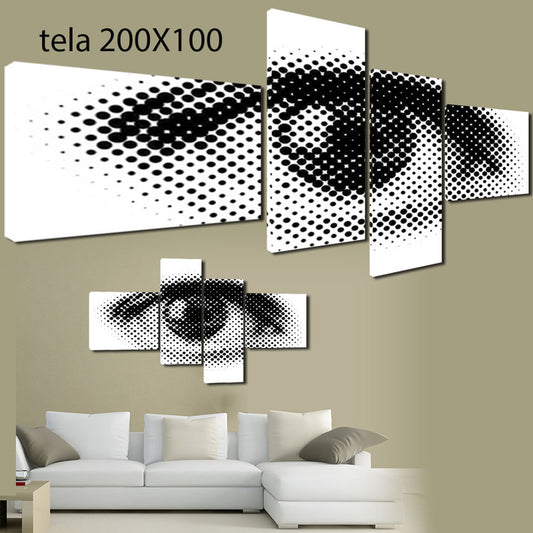 QUADRI MODERNI TELA 200x100 4pz OCCHIO EYE ARREDO ARTE ARREDAMENTO BLACK