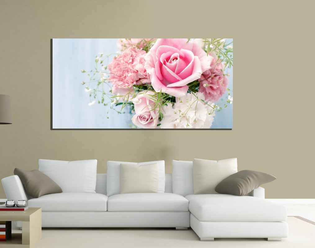 QUADRI MODERNI TELA 100X50  FIORI ROSA LOVE AMORE NATURA ARTE ARREDO PUREZZA