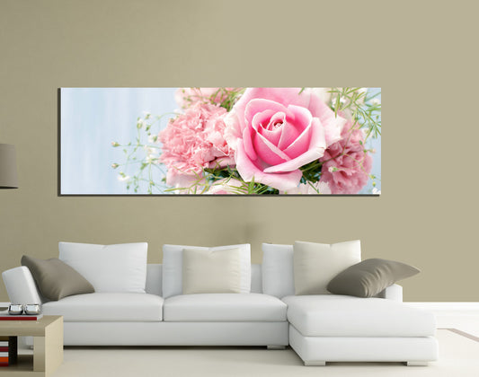 QUADRI MODERNI TELA 150X50 FIORI ROSA LOVE AMORE NATURA ARTE ARREDO PUREZZA