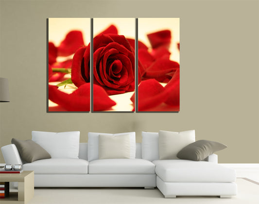 QUADRI MODERNI TELA ARTE 120X90 3PZ FIORI ROSA ROSSA LOVE AMORE PASSIONE NATURA