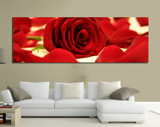 QUADRI MODERNI TELA 150X50 FIORI ROSA ROSSA LOVE AMORE PASSIONE NATURA RED ROSSO