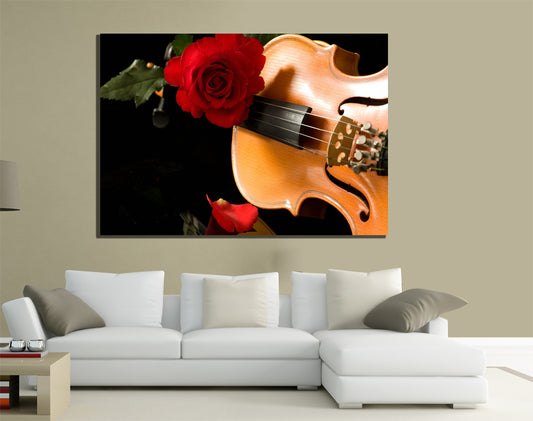 QUADRI MODERNI TELA XXL 200X125 FIORI ROSA ROSSA AMORE PASSIONE CHITARRA LOVE