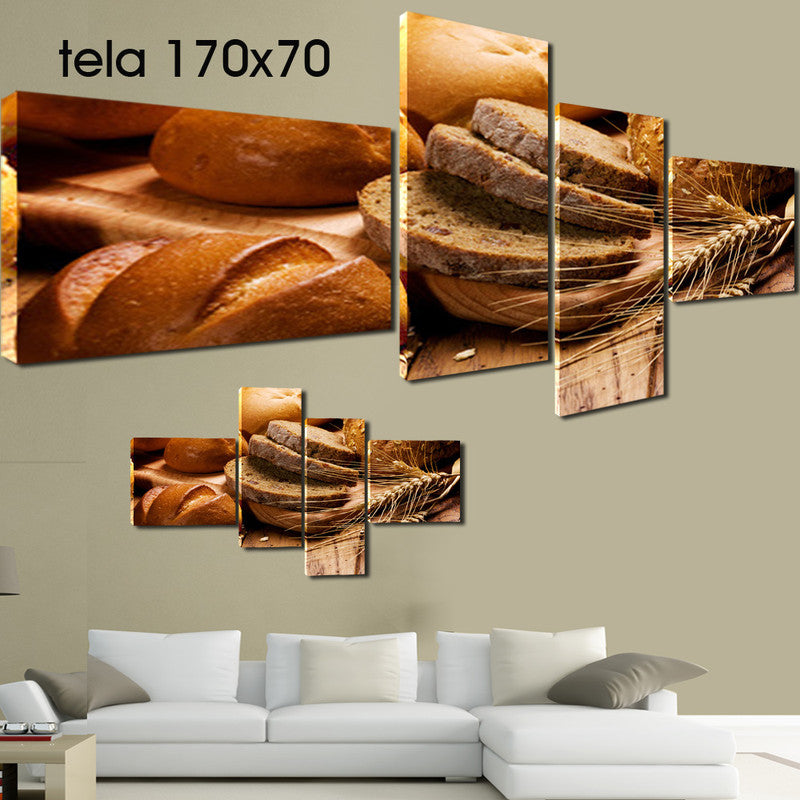 QUADRI MODERNI TELA 170X70 4PZ  PANE PANIFICIO GRANO CIBO FOOD PANETTERIA