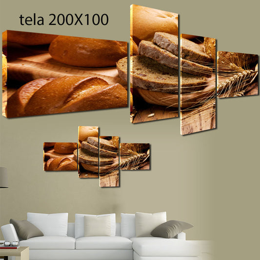 QUADRI MODERNI TELA 200x100 4pz PANE PANIFICIO GRANO CIBO FOOD PANETTERIA