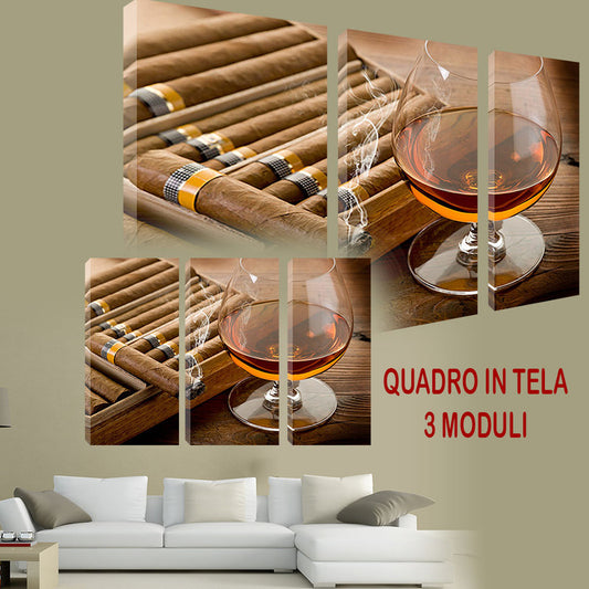 QUADRI MODERNI TELA ARTE 120X90 3PZ ARTE SIGARI SMOOKE LIQUORI BERE ALCOLICI