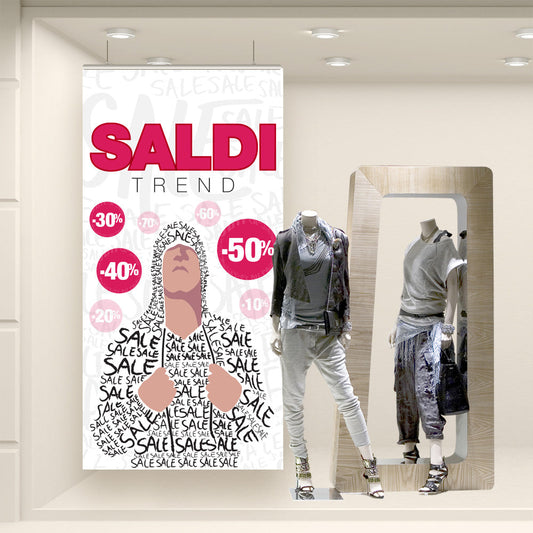 FONDALI SALDI INVERNALI ESTIVI 2X1 VETRINE COLORATE SALE TREND ABBIGLIAMENTO