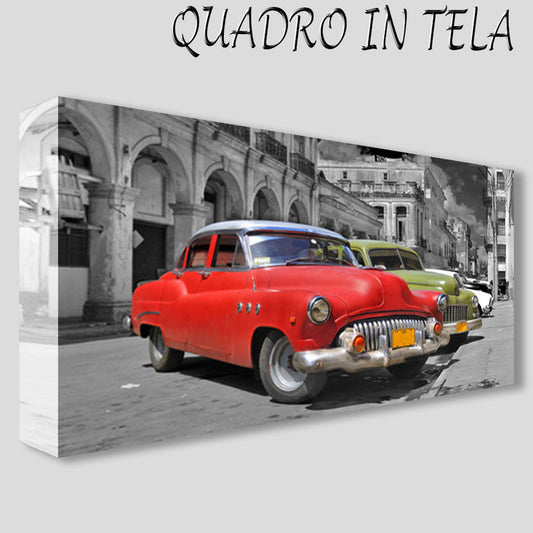 QUADRI MODERNI TELA 100X70 AUTO D'EPOCA RED 500 ARTE ARREDO ANTICO PARIGI LONDRA