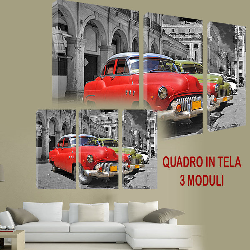 QUADRI MODERNI TELA ARTE 120X90 3PZ AUTO D'EPOCA RED 500 ARTE ARREDO ANTICO