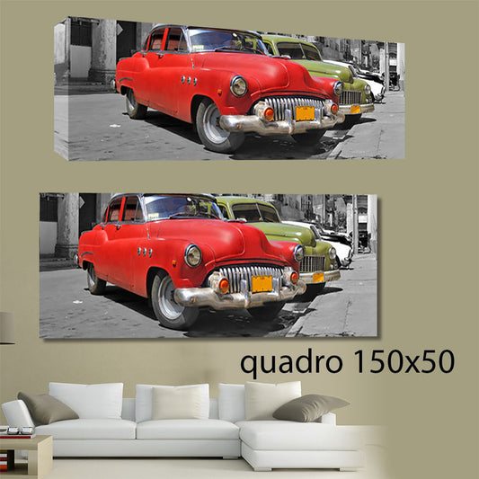 QUADRI MODERNI TELA 150X50 AUTO D'EPOCA RED 500 ARTE ARREDO ANTICO