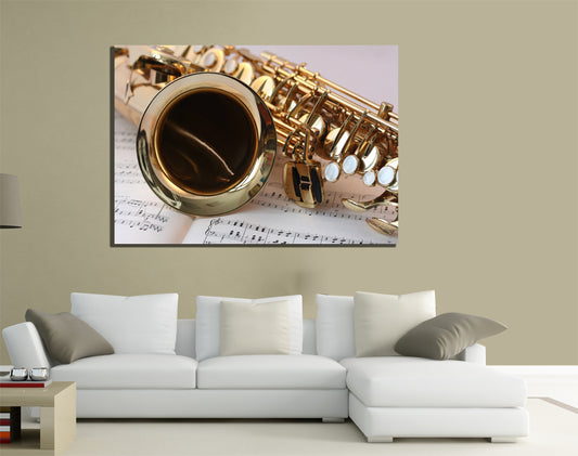 QUADRI MODERNI TELA 100X70 SAX SASSOFONO JAZZ MUSICA BLACK SOUL NOTE MUSICALI