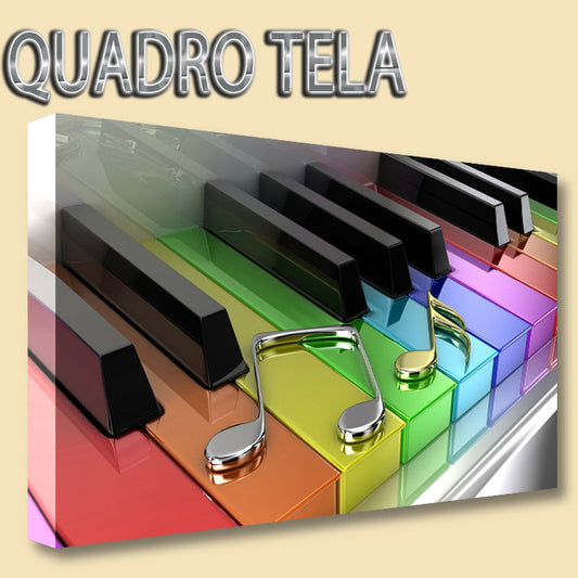 QUADRI MODERNI TELA 100X70  MUSICA PIANOFORTE COLORI NOTE MUSICALI ARTE ARREDO