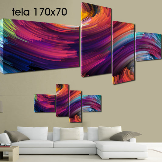 QUADRI MODERNI TELA 170X70 4PZ ASTRATTO ARTE COLORI VORTICE DESIGN LIVING ARREDO