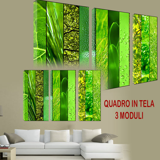 QUADRI MODERNI TELA ARTE 120X90 3PZ  GREEN VERDE ARREDAMENTO LIVING MODERNO