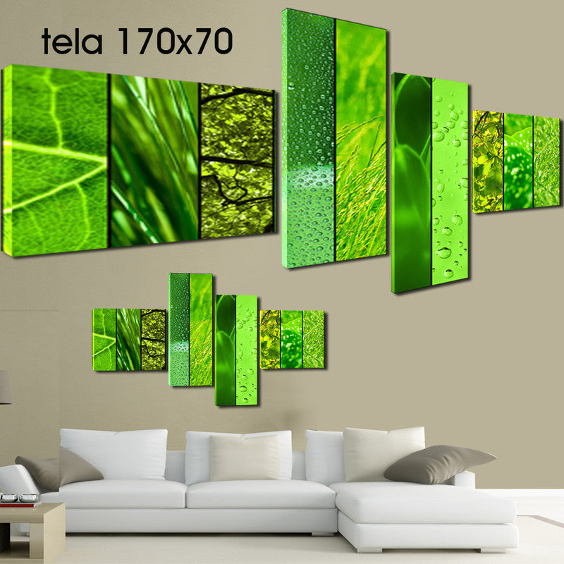 QUADRI MODERNI TELA 170X70 4PZ GREEN VERDE ARREDAMENTO LIVING MODERNO NATURA