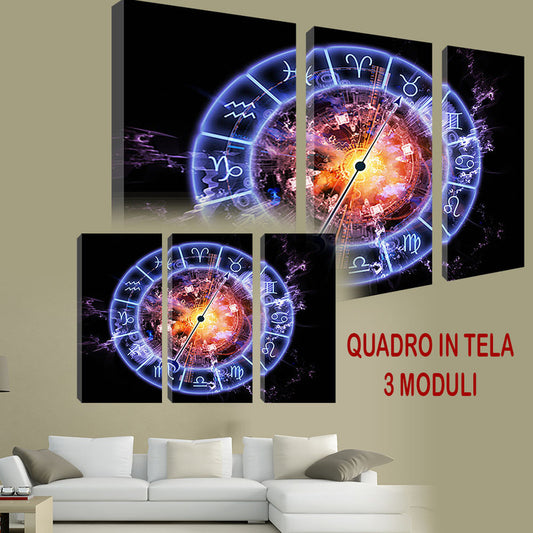 QUADRI MODERNI TELA ARTE 120X90 3PZ SEGNI ZODIACALI ASTRO ZODIACO FUOCO ACQUA