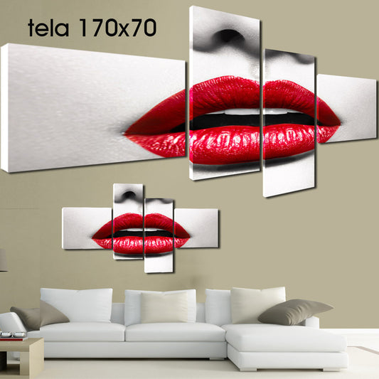 QUADRI MODERNI TELA 170X70 4PZ LABBRA LIPS ROSSETTO RED ARTE TRUCCO ESTETICA