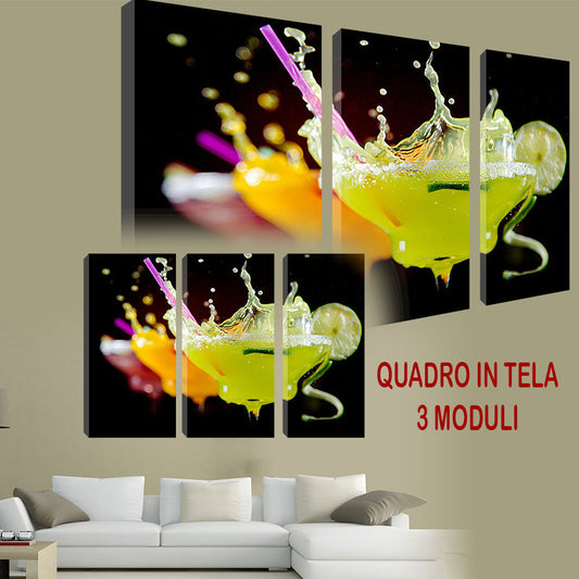 QUADRI MODERNI TELA ARTE 120X90 3PZ ALCOLICI MOJITO PINACOLADA COCKTAIL BERE