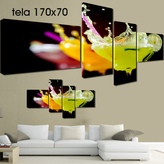 QUADRI MODERNI TELA 170X70 4PZ ALCOLICI MOJITO PINACOLADA COCKTAIL BERE ARTE BAR