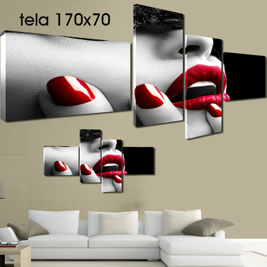 QUADRI MODERNI TELA 170X70 4PZ MASCHERE CINQUANTA SFUMATURE LABBRA RED LIPS