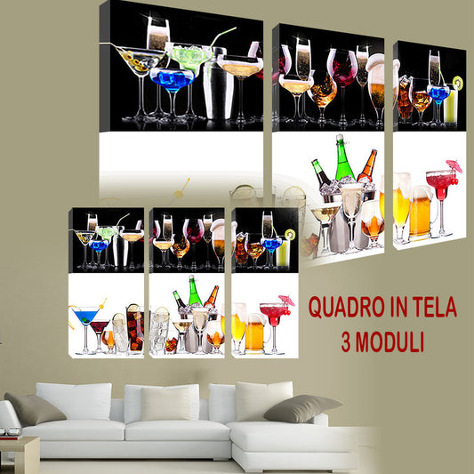 QUADRI MODERNI TELA ARTE 120X90 3PZ ALCOLICI MOJITO PINACOLADA COCKTAIL ANALCOLI