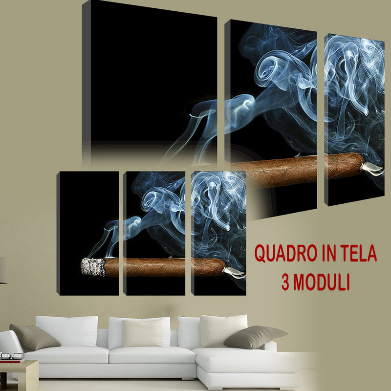 QUADRI MODERNI TELA ARTE 120X90 3PZ SIGARI SMOOKE FUMO ASTRATTO SMOKING ARTE BAR