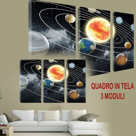 QUADRI MODERNI TELA ARTE 120X90 3PZ UNIVERSO PIANETI SCIENZA MONDO TERRA ARTE AR