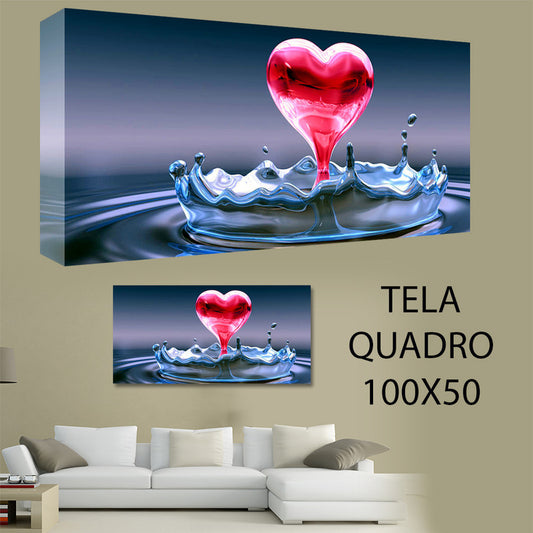 QUADRI MODERNI TELA 100X50  AMORE LOVE PASSIONE ACQUA ARTE ASTRATTO HEART RED