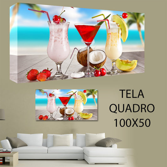 QUADRI MODERNI TELA 100X50  COCKTAIL MARE SPIAGGIA LIDO ARREDO PINACOLADA