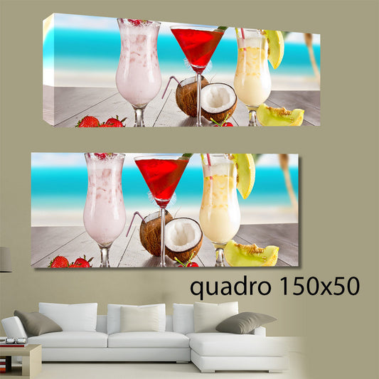 QUADRI MODERNI TELA 150X50 COCKTAIL MARE SPIAGGIA LIDO ARREDO PINACOLADA