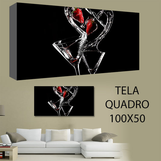 QUADRI MODERNI TELA 100X50  COCKTAIL ACQUA ARREDO BAR FRAGOLE PUB LOCALI