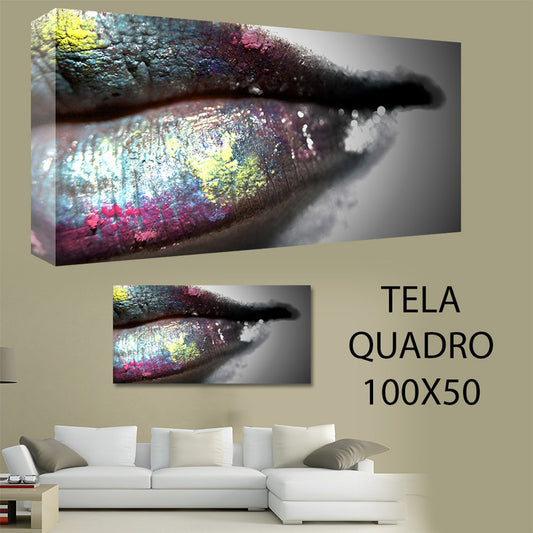 QUADRI MODERNI TELA 100X50  LABBRA LIPS WOMEN ARREDO CENTRO ESTETICO BENESSERE