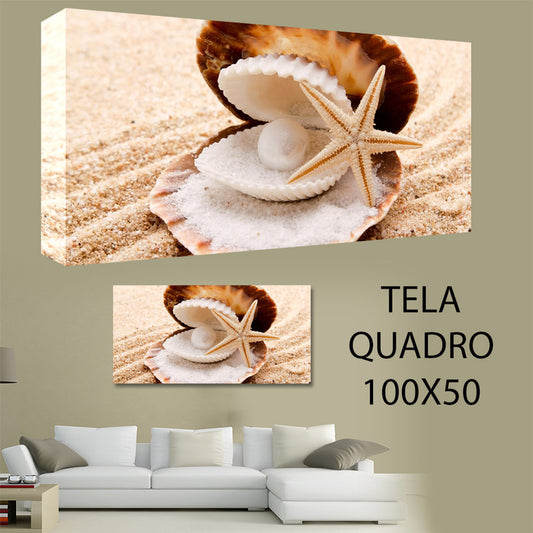 QUADRI MODERNI TELA 100X50 CONCHIGLIE STELLE MARINE SPIAGGIA ESTATE ARREDO