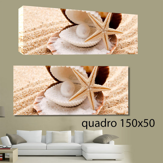 QUADRI MODERNI TELA 150X50 CONCHIGLIE STELLE MARINE SPIAGGIA ESTATE ARREDO