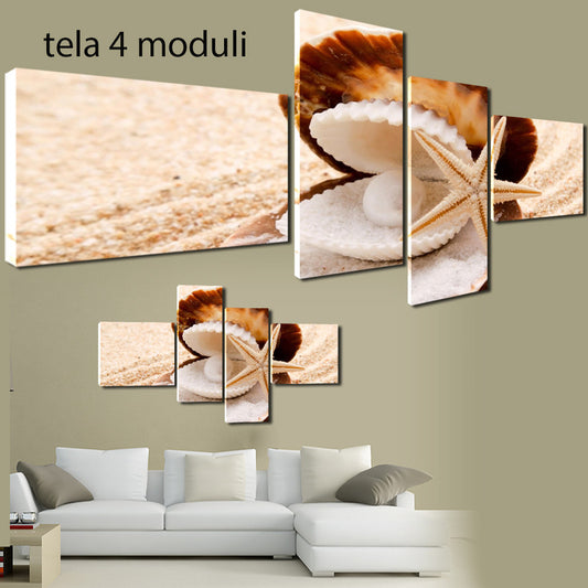 QUADRI MODERNI TELA 200x100 4pz  CONCHIGLIE STELLE MARINE SPIAGGIA ESTATE ARREDO