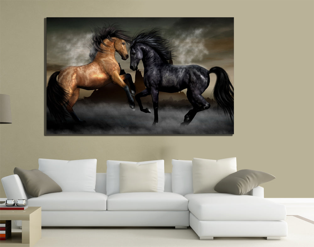 QUADRI MODERNI TELA XXL 200X125  ANIMALI CAVALLI HORSE GALOPPO EQUITAZIONE NERO