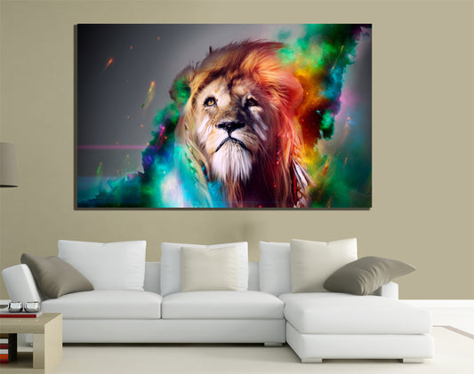 QUADRI MODERNI TELA XXL 200X125 ANIMALI LIONS LEONE SAVANA RE DELLA FORESTA