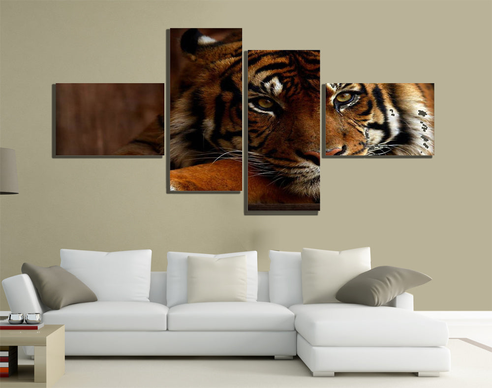 QUADRI MODERNI TELA 200X100 4PZ  ANIMALI TIGRE TIGER FELINO TIGRATO ASIA BENGASI