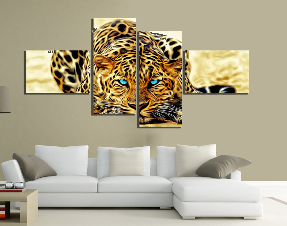 QUADRI MODERNI TELA 200X100 4PZ  LEOPARDO LEOPARD FELINO ARREDAMENTO ANIMALI