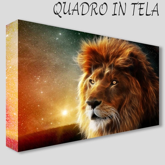 QUADRI MODERNI TELA 100X70 LEONE RE DELLA FORESTA LION ANIMALI ARREDO ARTE