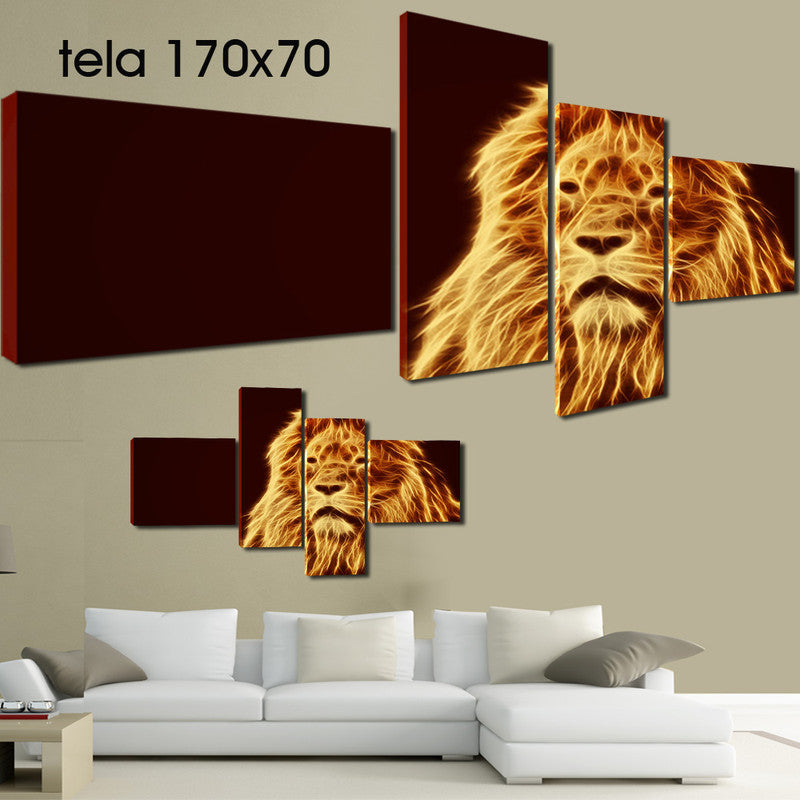 QUADRI MODERNI TELA 170X70 4PZ LEONE RE DELLA FORESTA LION ANIMALI ARREDAMENTO