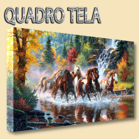 QUADRI MODERNI TELA XXL 200X125  ARTE ARREDO CAVALLI GALOPPO CHIOMA COLORI