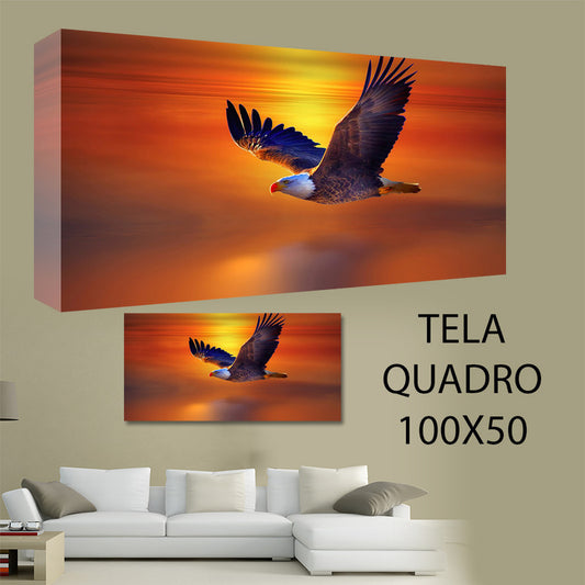 QUADRI MODERNI TELA 100X50 AQUILA UCCELLI ARTE ARREDO MAMMIFERI TRAMONTO