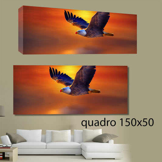 QUADRI MODERNI TELA 150X50 AQUILA UCCELLI ARTE ARREDO MAMMIFERI TRAMONTO