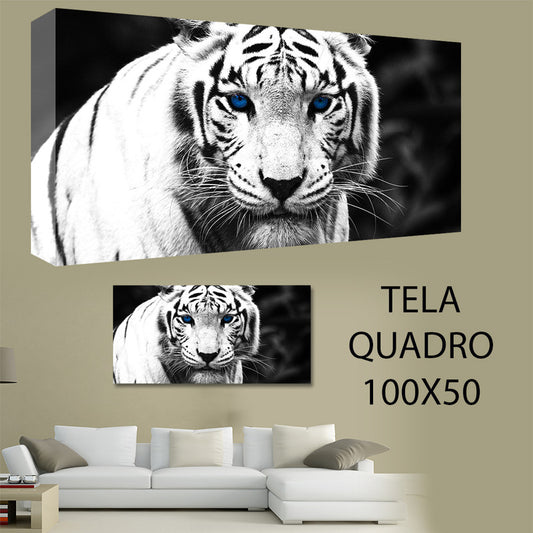 QUADRI MODERNI TELA 100X50  TIGRE PANTERA ANIMALI WHITE ARREDO CASA ARTE